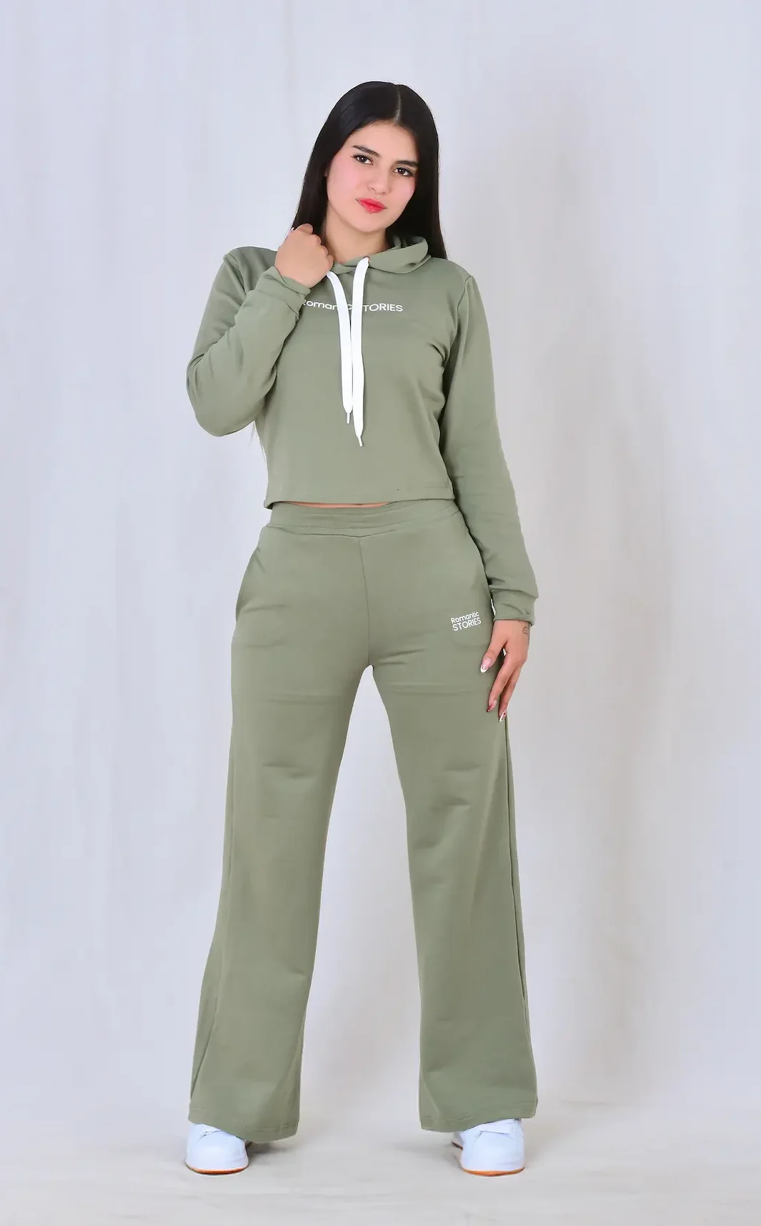 Conjunto para mujer unicolor verde militar, pantalon bota ancha, Klover